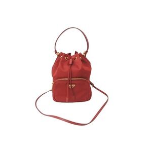PRADA handbag triangle logo red drawstring closure